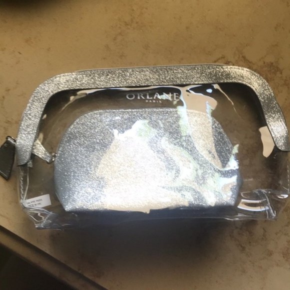 NWOT Orlane Paris cosmetic bags in sparkly silver - Picture 1 of 4